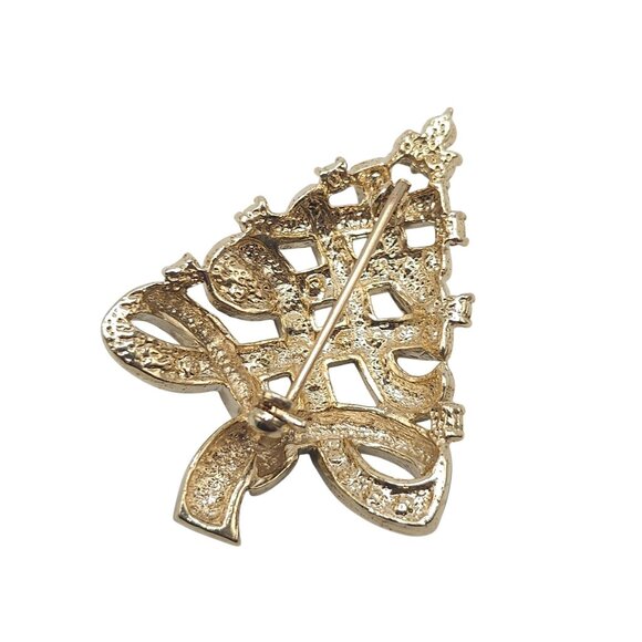 Vintage Christmas Tree Brooch With Rhinestones & Enamel Finish - Picture 3 of 4
